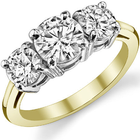 2.0ct (6.5mm,5mm) Three-Stone Round Brilliant Moissanite Ring
