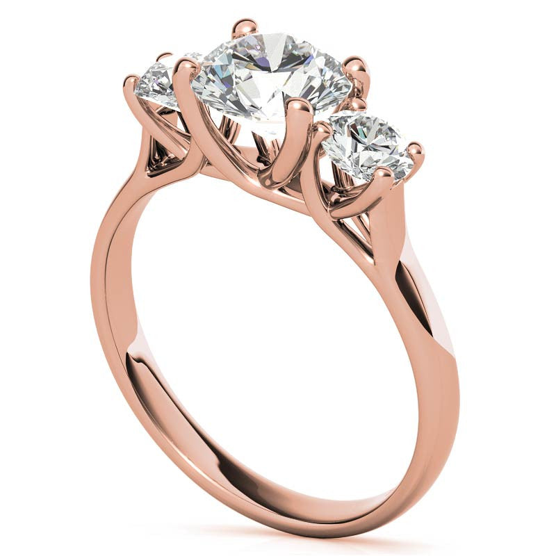 Petite Trellis Three-Stone Round Brilliant Moissanite Ring