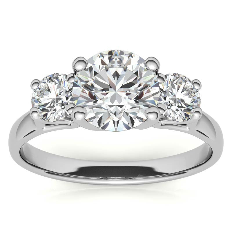 Petite Trellis Three-Stone Round Brilliant Moissanite Ring