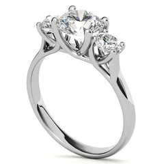 Petite Trellis Three-Stone Round Brilliant Moissanite Ring