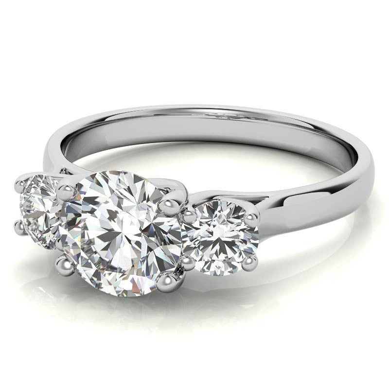 Petite Trellis Three-Stone Round Brilliant Moissanite Ring