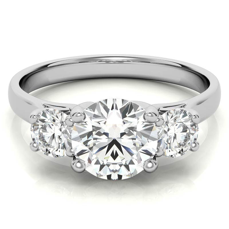 Petite Trellis Three-Stone Round Brilliant Moissanite Ring