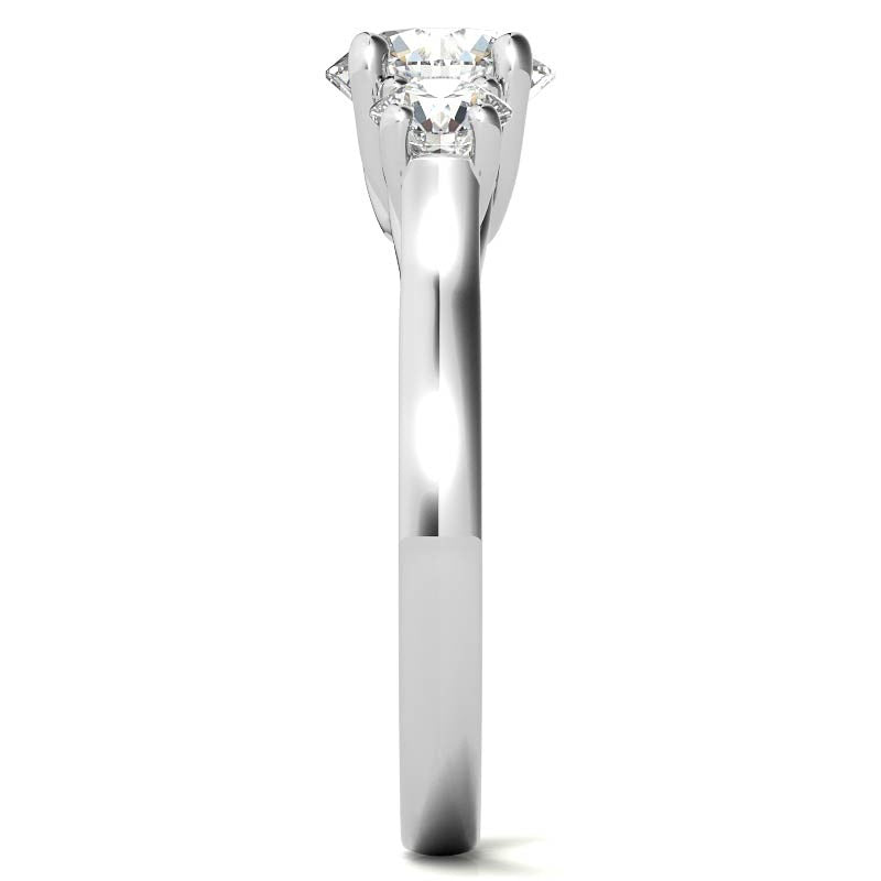 Petite Trellis Three-Stone Round Brilliant Moissanite Ring