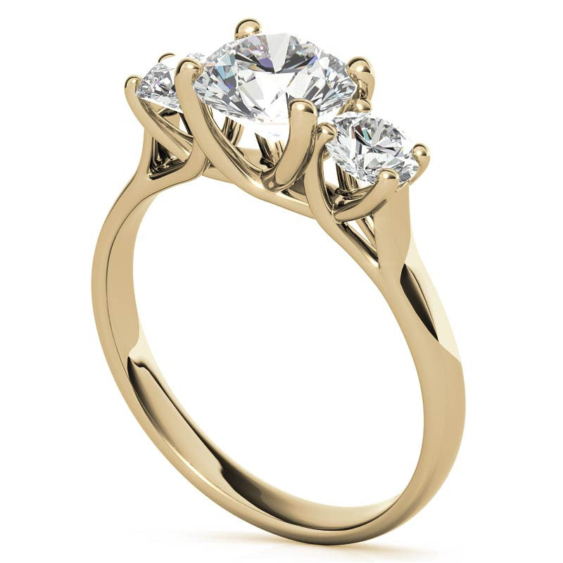 Petite Trellis Three-Stone Round Brilliant Moissanite Ring