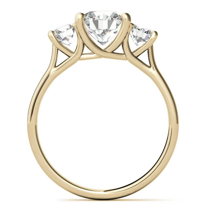 Petite Trellis Three-Stone Round Brilliant Moissanite Ring