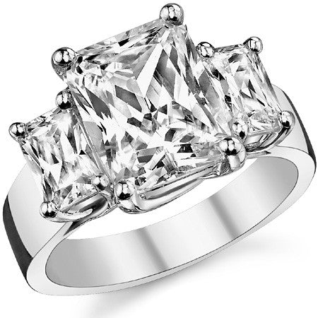 10x8mm, 6x4mm Radiant/Emerald Moissanite Trellis Three-Stone Ring