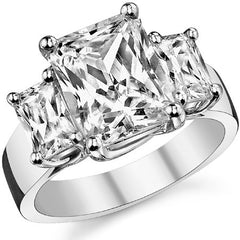 10x8mm, 6x4mm Radiant/Emerald Moissanite Trellis Three-Stone Ring