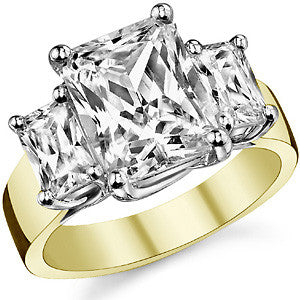 10x8mm, 6x4mm Radiant/Emerald Moissanite Trellis Three-Stone Ring