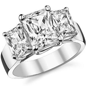 9x7mm, 7x5mm Radiant/Emerald Moissanite Trellis Three-Stone Ring