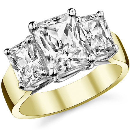 9x7mm, 7x5mm Radiant/Emerald Moissanite Trellis Three-Stone Ring