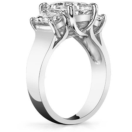 9x7mm, 6x4mm Radiant/Emerald Moissanite Trellis Three-Stone Ring