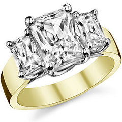 9x7mm, 6x4mm Radiant/Emerald Moissanite Trellis Three-Stone Ring