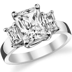 9x7mm, 5x3mm Radiant/Emerald Moissanite Trellis Three-Stone Ring
