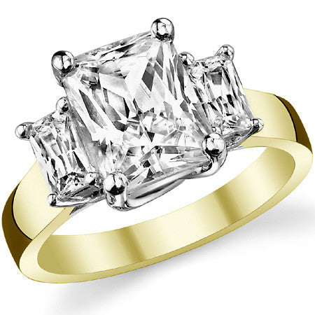 9x7mm, 5x3mm Radiant/Emerald Moissanite Trellis Three-Stone Ring