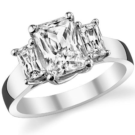 8x6mm, 5x3mm Radiant/Emerald Moissanite Trellis Three-Stone Ring
