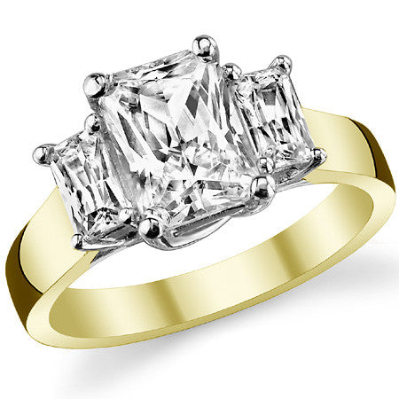 8x6mm, 5x3mm Radiant/Emerald Moissanite Trellis Three-Stone Ring