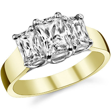 7x5mm, 6x4mm Radiant/Emerald Moissanite Trellis Three-Stone Ring