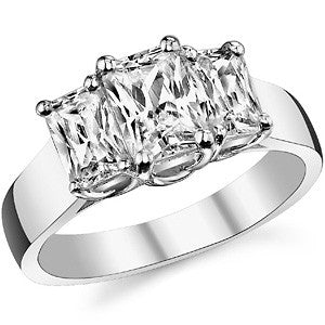 7x5mm, 6x4mm Radiant/Emerald Moissanite Trellis Three-Stone Ring