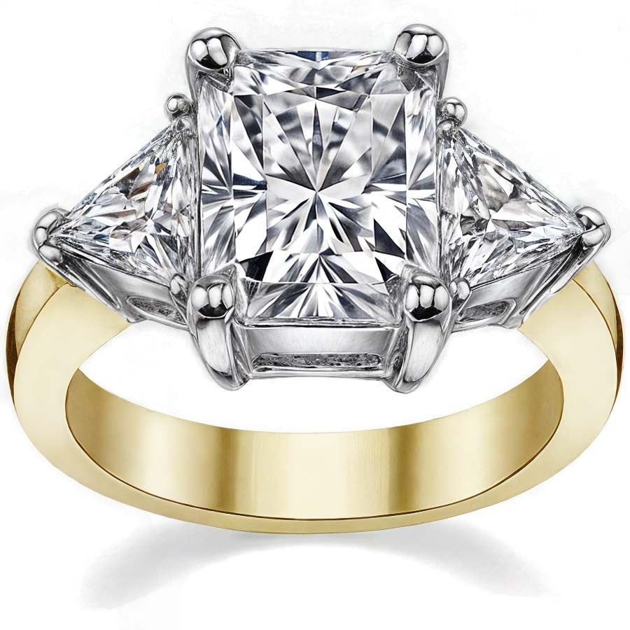 10x8mm, 6mm Radiant/Emerald & Trillion Moissanite Three-Stone Ring