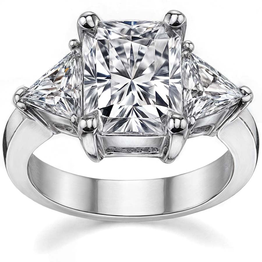 10x8mm, 6mm Radiant/Emerald & Trillion Moissanite Three-Stone Ring