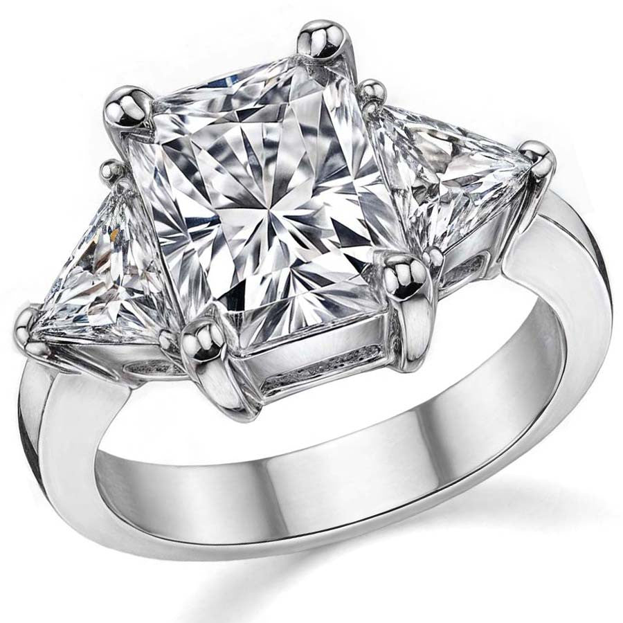 10x8mm, 6mm Radiant/Emerald & Trillion Moissanite Three-Stone Ring