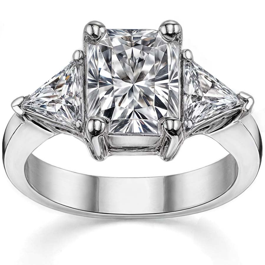 9x7mm, 5.5mm Radiant/Emerald & Trillion Moissanite Three-Stone Ring