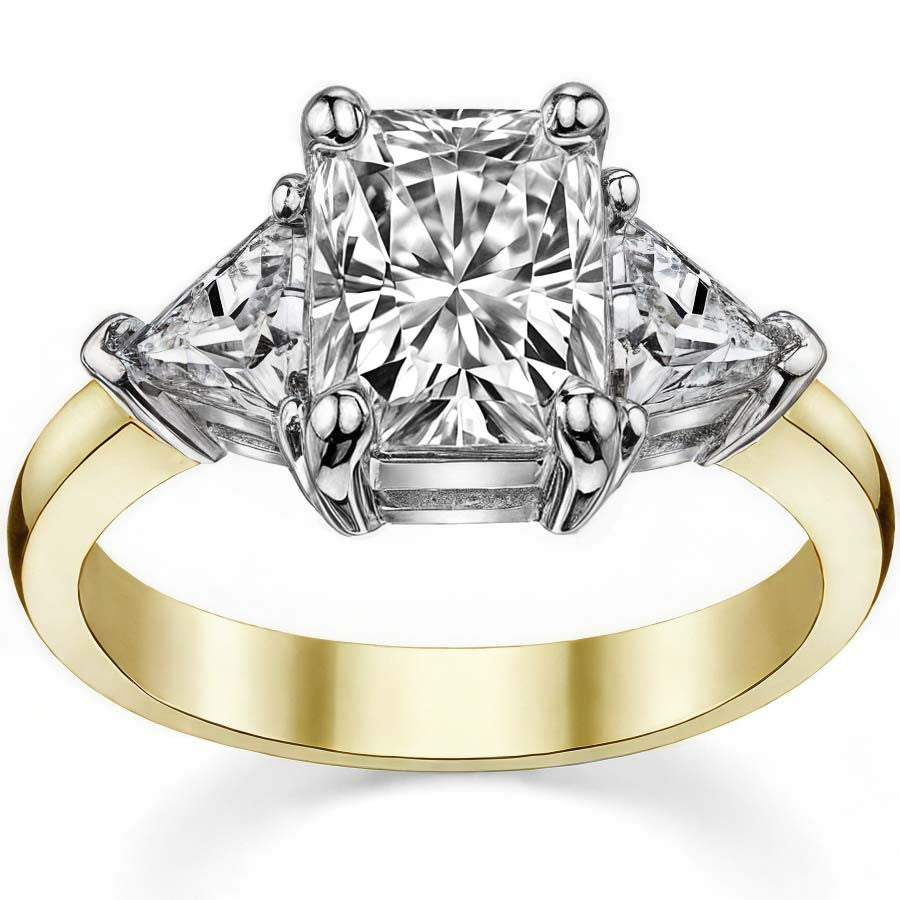 8x6mm, 5mm Radiant/Emerald & Trillion Moissanite 3-Stone Ring