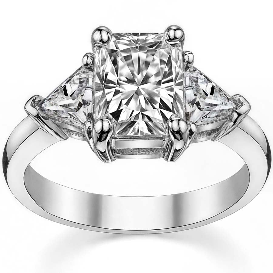 8x6mm, 5mm Radiant/Emerald & Trillion Moissanite 3-Stone Ring