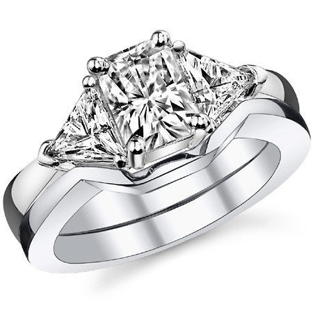 7x5mm, 5mm Radiant/Emerald & Trillion Moissanite 3-Stone Ring