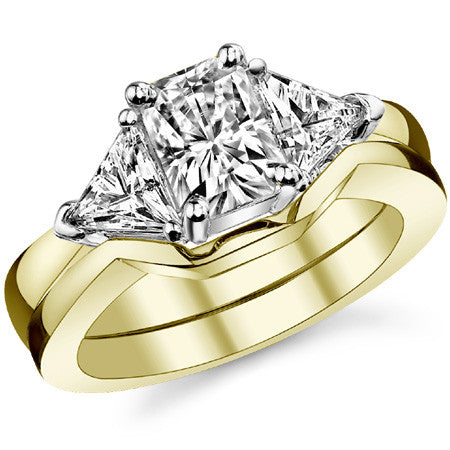 7x5mm, 5mm Radiant/Emerald & Trillion Moissanite 3-Stone Ring
