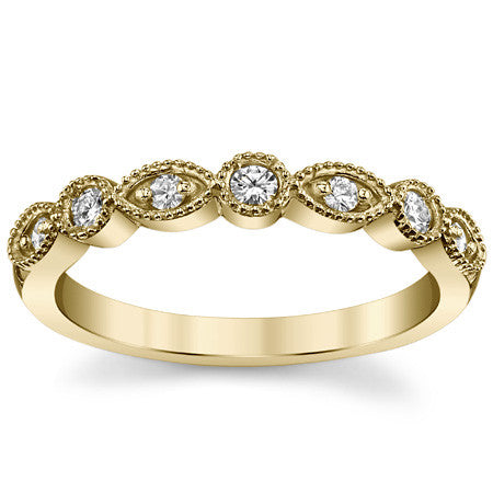 Round Brilliant Moissanite Stackable Band with Milgrain Accents