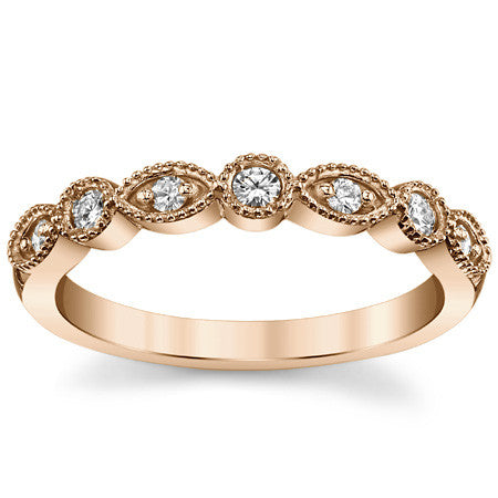 Round Brilliant Moissanite Stackable Band with Milgrain Accents