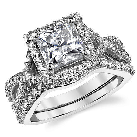 Split Shank Halo Cathedral Princess Moissanite Engagement Ring
