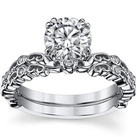 Scroll Diamond Bezel Engagement Ring