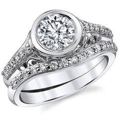 Round Brilliant Moissanite Bezel Set Engagement Ring