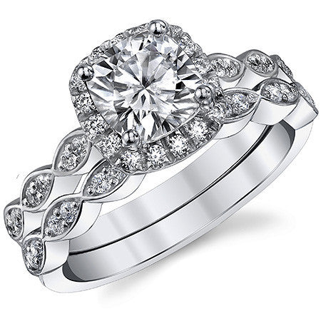Scalloped Cathedral Halo Cushion Moissanite Engagement Ring