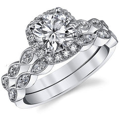 Scalloped Cathedral Halo Cushion Moissanite Engagement Ring