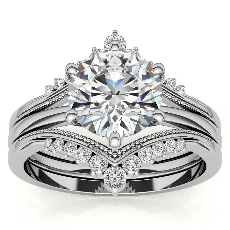 1.5mm Petite Round Brilliant Moissanite Solitaire with Ring Guard