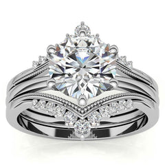 1.5mm Petite Round Brilliant Moissanite Solitaire with Ring Guard