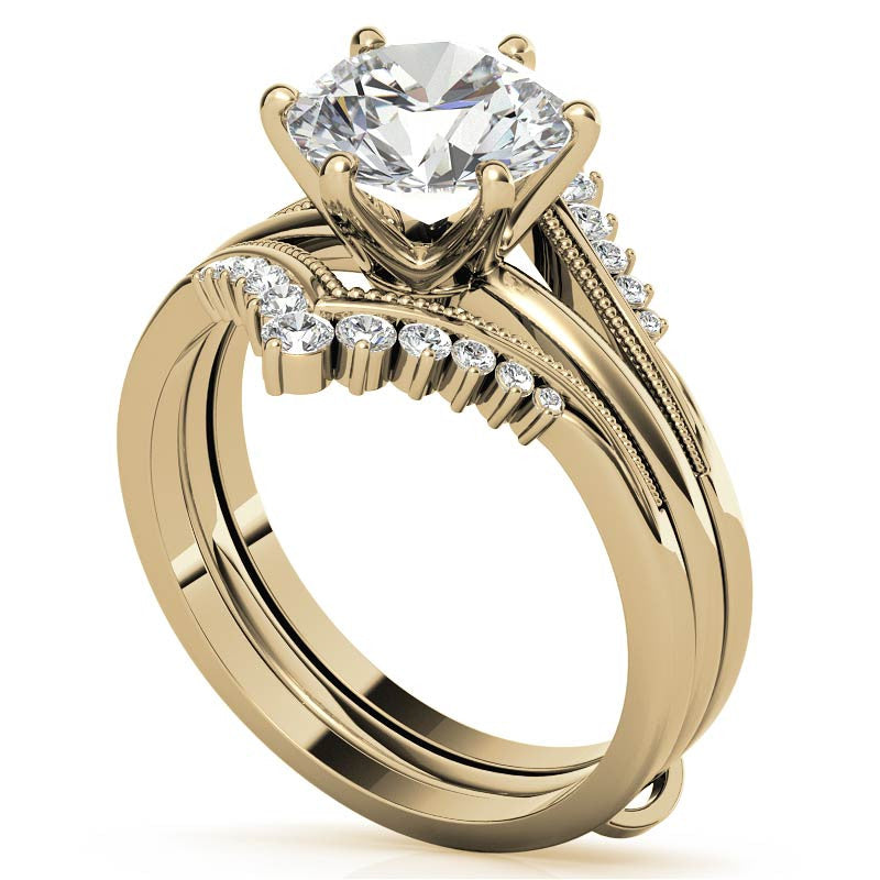 1.5mm Petite Round Brilliant Moissanite Solitaire with Ring Guard