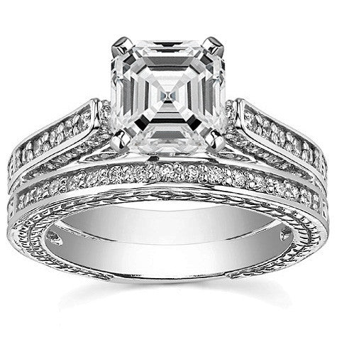 Round Brilliant Moissanite Antique Style Wedding Set
