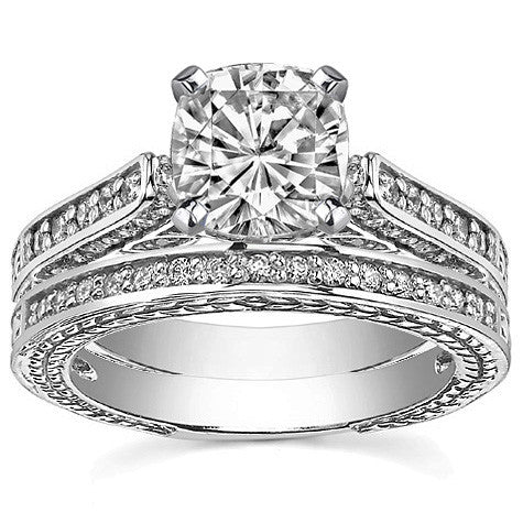 Round Brilliant Moissanite Antique Style Wedding Set