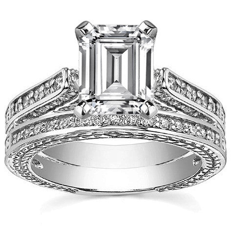 Round Brilliant Moissanite Antique Style Wedding Set