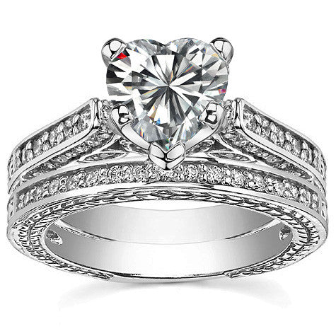 Round Brilliant Moissanite Antique Style Wedding Set