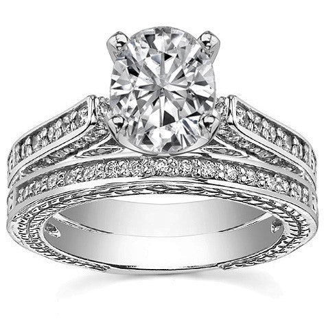 Round Brilliant Moissanite Antique Style Wedding Set