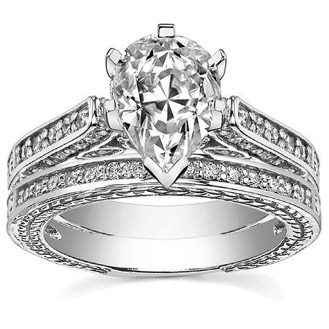 Round Brilliant Moissanite Antique Style Wedding Set