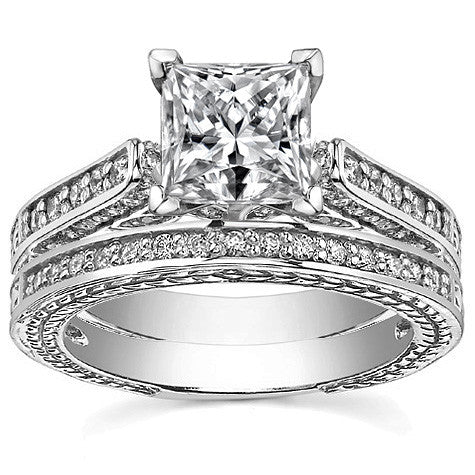 Round Brilliant Moissanite Antique Style Wedding Set
