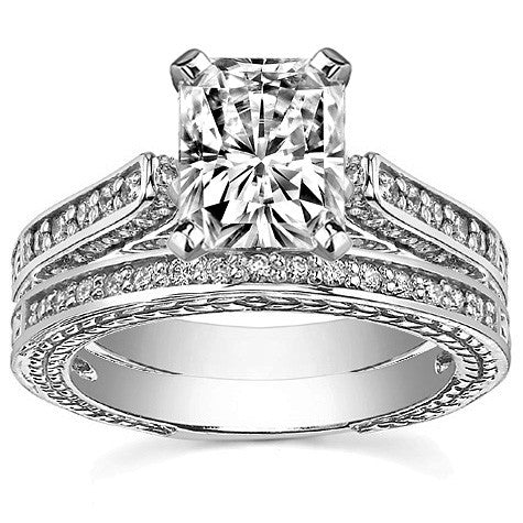 Round Brilliant Moissanite Antique Style Wedding Set