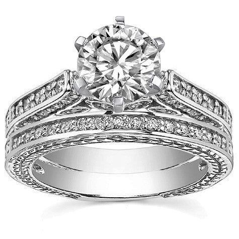 Round Brilliant Moissanite Antique Style Wedding Set