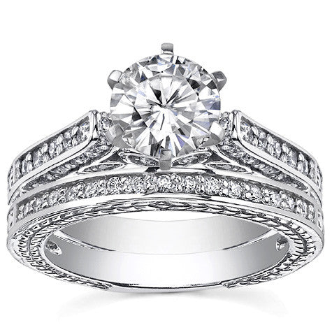 Round Brilliant Moissanite Antique Style Wedding Set